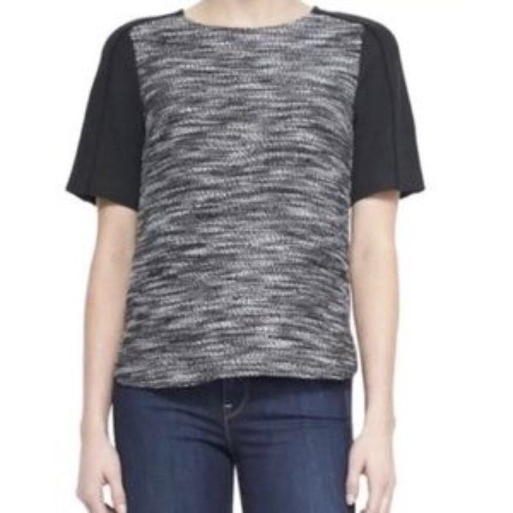Vince Textured Tweed Wool Blend Top Grey Black Size Small